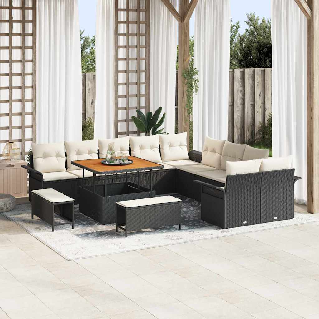 Tuin Sofa Set met kussen met opslag 13 pcs Zwart en Crème is nu te koop bij PeponiXL, paradijselijk wonen!