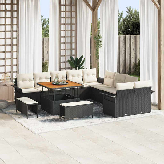 Tuin Sofa Set met kussen met opslag 13 pcs Zwart en Crème is nu te koop bij PeponiXL, paradijselijk wonen!