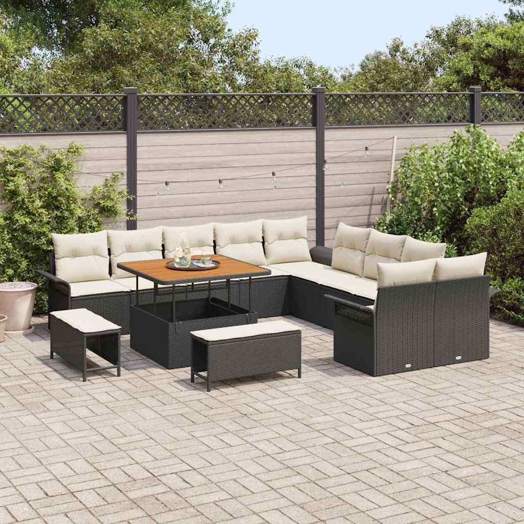 Tuin Sofa Set met kussen met opslag 13 pcs Zwart en Crème is nu te koop bij PeponiXL, paradijselijk wonen!