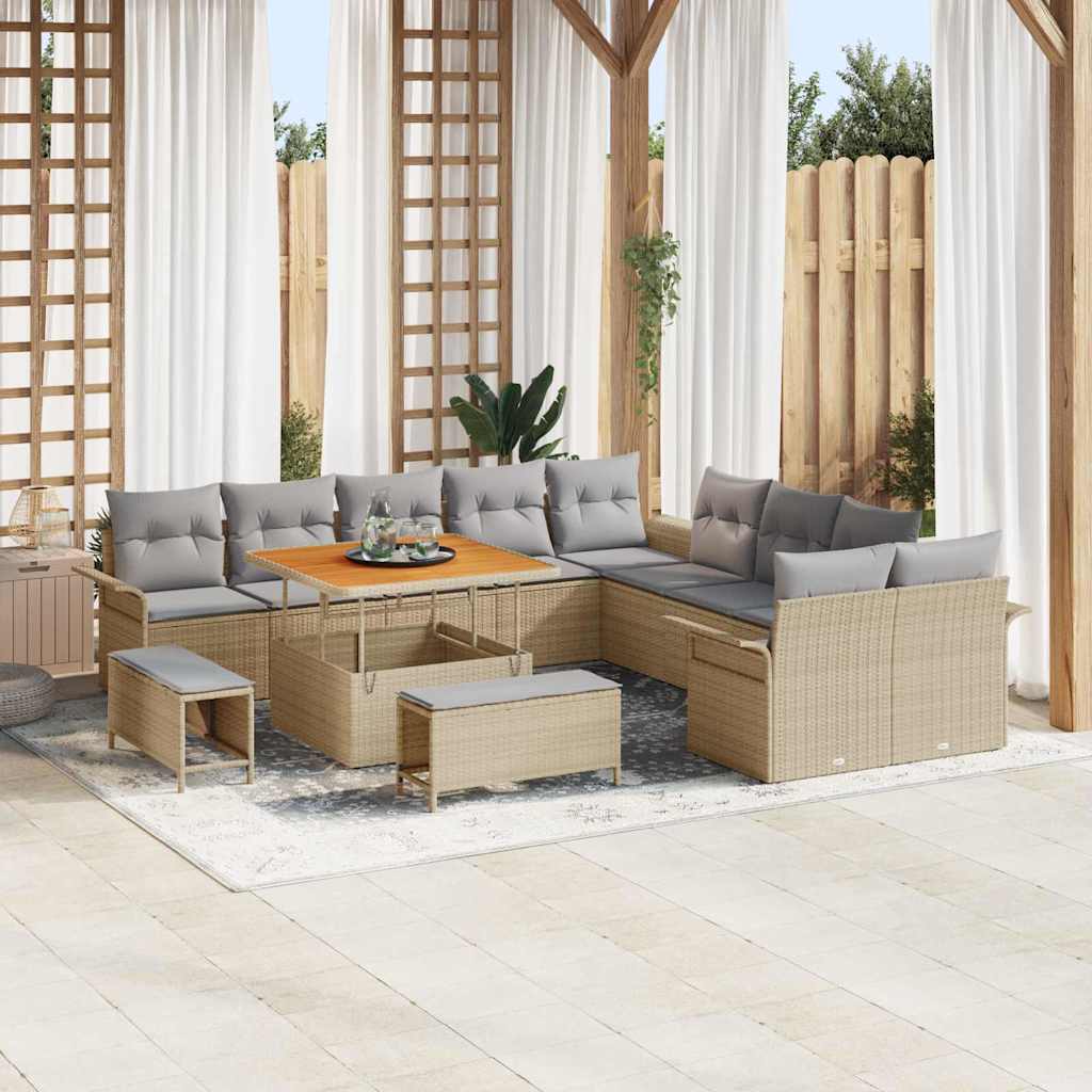 Tuin Sofa Set met kussen met opslag 13 pcs Beige en Licht Grijs is nu te koop bij PeponiXL, paradijselijk wonen!