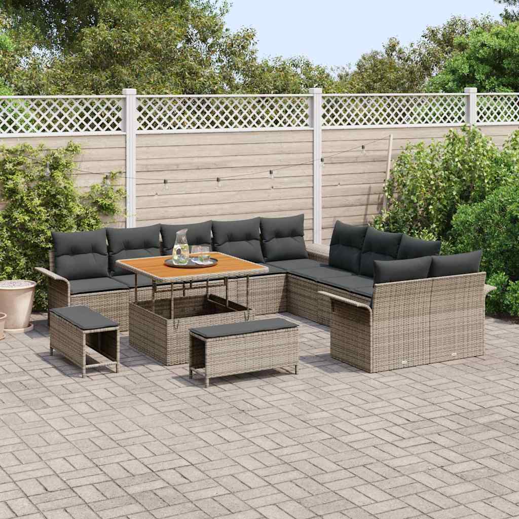 Tuin Sofa Set met kussen met opslag 13 pcs Grijs is nu te koop bij PeponiXL, paradijselijk wonen!