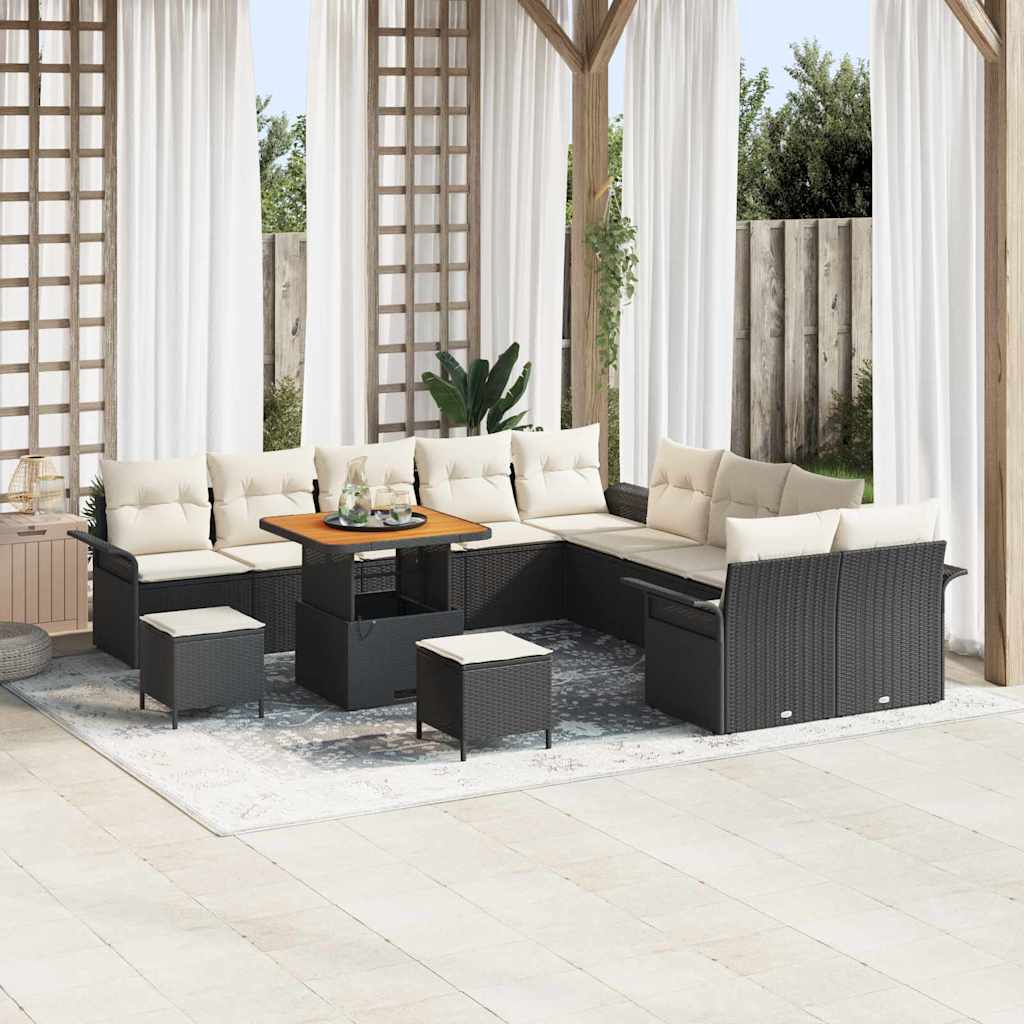 Tuin Sofa Set met kussen met opslag 13 pcs Zwart en Crème is nu te koop bij PeponiXL, paradijselijk wonen!