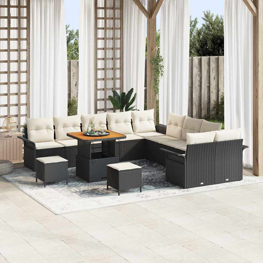 Tuin Sofa Set met kussen met opslag 13 pcs Zwart en Crème is nu te koop bij PeponiXL, paradijselijk wonen!