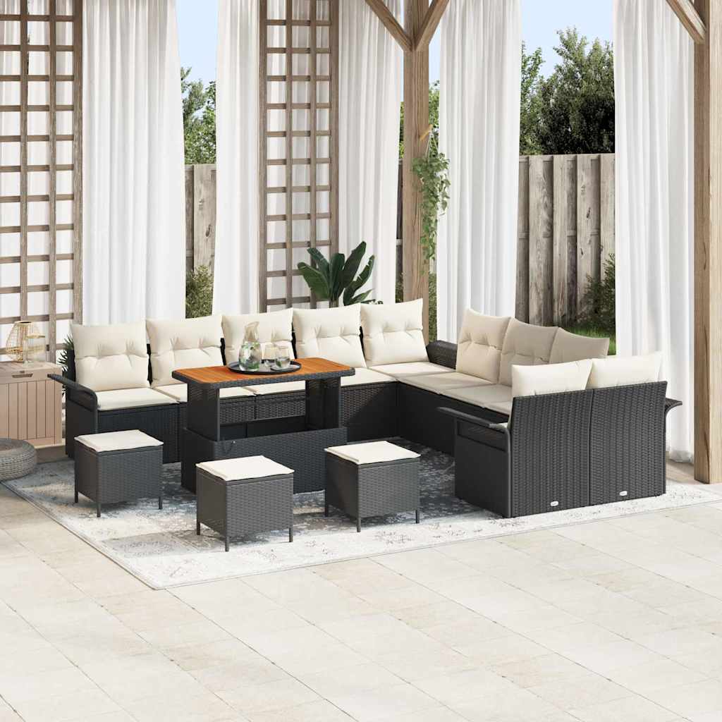 Tuin Sofa Set met kussen met opslag 14 pcs Zwart en Crème is nu te koop bij PeponiXL, paradijselijk wonen!