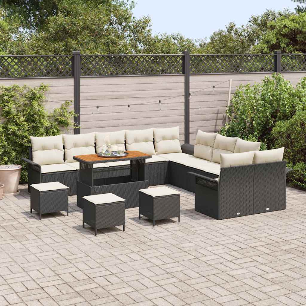 Tuin Sofa Set met kussen met opslag 14 pcs Zwart en Crème is nu te koop bij PeponiXL, paradijselijk wonen!