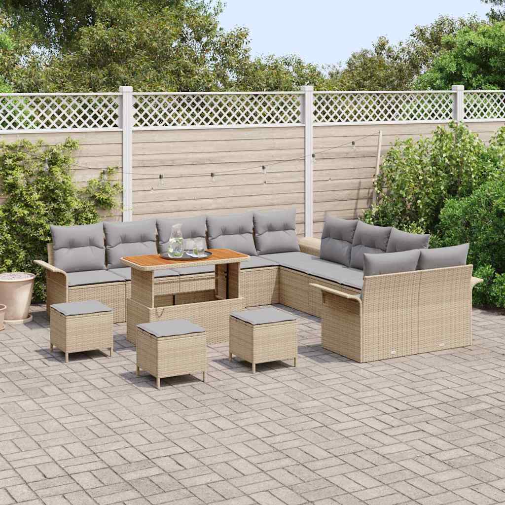 Tuin Sofa Set met kussen met opslag 14 pcs Beige en Licht Grijs is nu te koop bij PeponiXL, paradijselijk wonen!