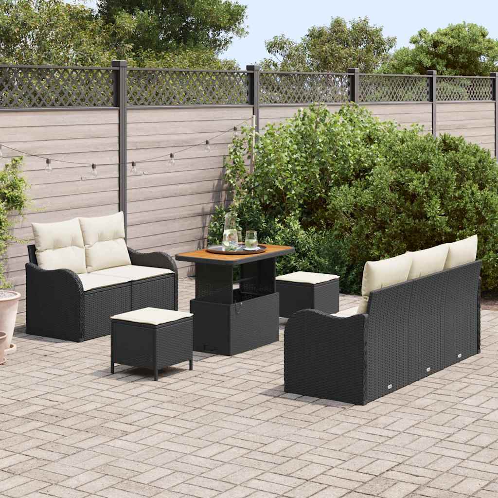 Tuin Sofa Set met kussen met opslag 8 pcs Zwart en Crème is nu te koop bij PeponiXL, paradijselijk wonen!