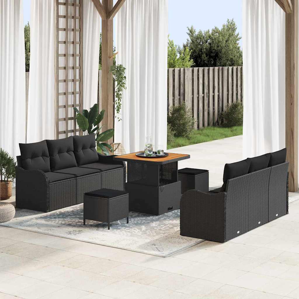 Tuin Sofa Set met kussen met opslag 9 pcs Zwart is nu te koop bij PeponiXL, paradijselijk wonen!