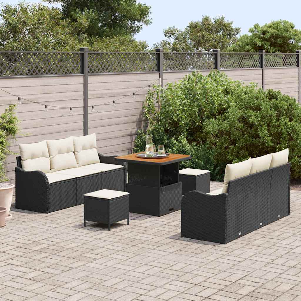 Tuin Sofa Set met kussen met opslag 9 pcs Zwart en Crème is nu te koop bij PeponiXL, paradijselijk wonen!