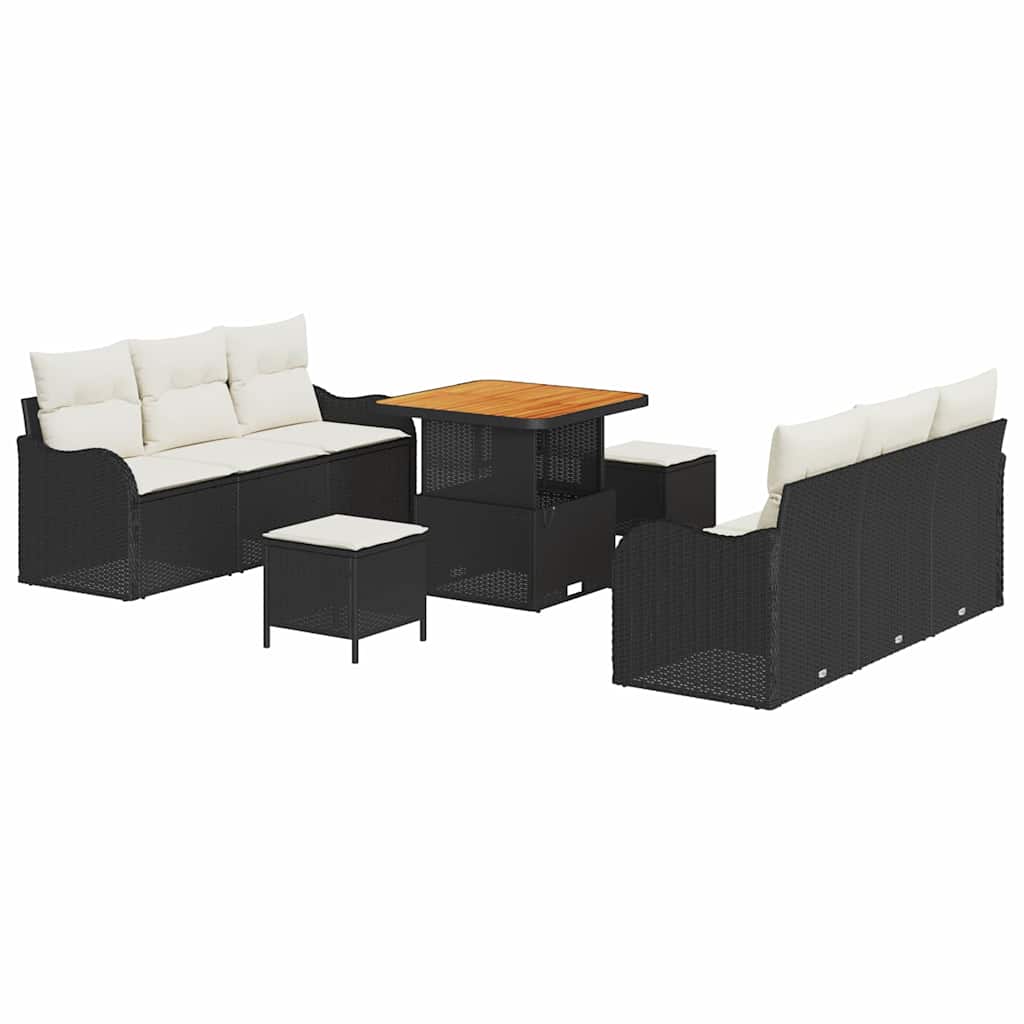 Tuin Sofa Set met kussen met opslag 9 pcs Zwart en Crème is nu te koop bij PeponiXL, paradijselijk wonen!
