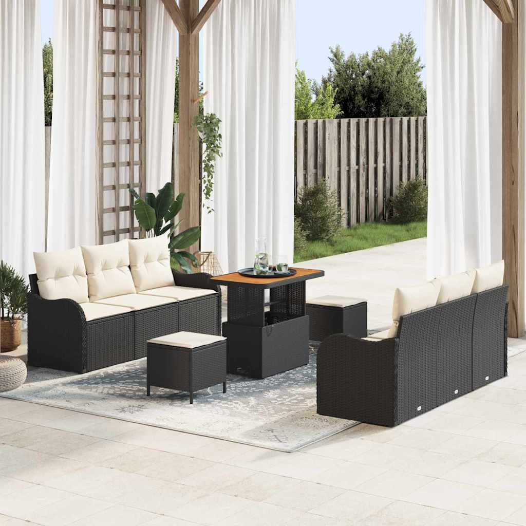 Tuin Sofa Set met kussen met opslag 9 pcs Zwart en Crème is nu te koop bij PeponiXL, paradijselijk wonen!