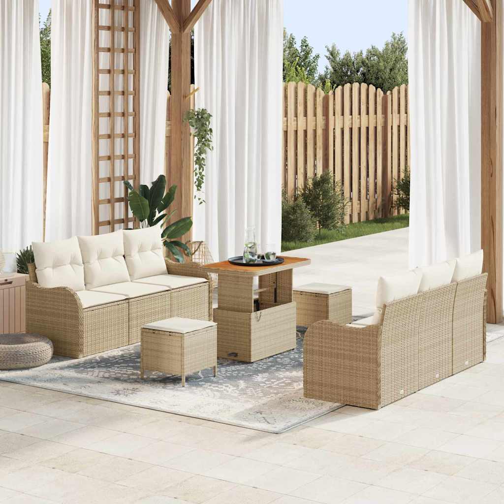 Tuin Sofa Set met kussen met opslag 9 pcs Beige en Crème is nu te koop bij PeponiXL, paradijselijk wonen!