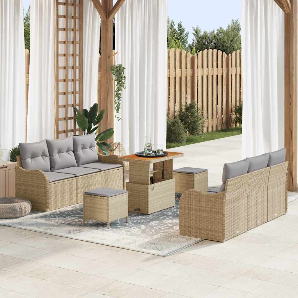 Tuin Sofa Set met kussen met opslag 9 pcs Beige en Licht Grijs is nu te koop bij PeponiXL, paradijselijk wonen!