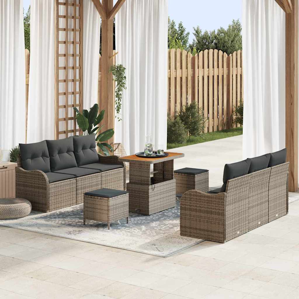 Tuin Sofa Set met kussen met opslag 9 pcs Grijs is nu te koop bij PeponiXL, paradijselijk wonen!