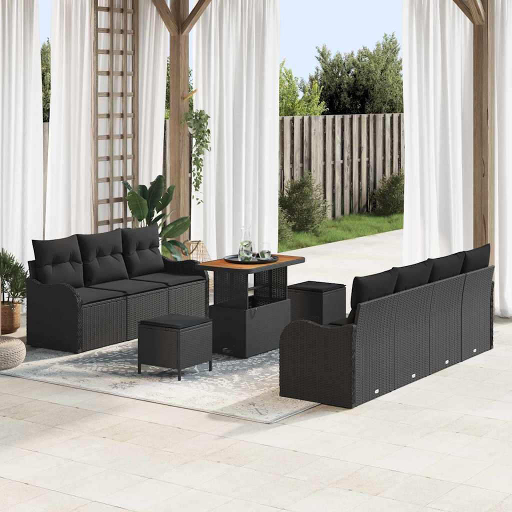 Tuin Sofa Set met kussen met opslag 10 pcs Zwart is nu te koop bij PeponiXL, paradijselijk wonen!
