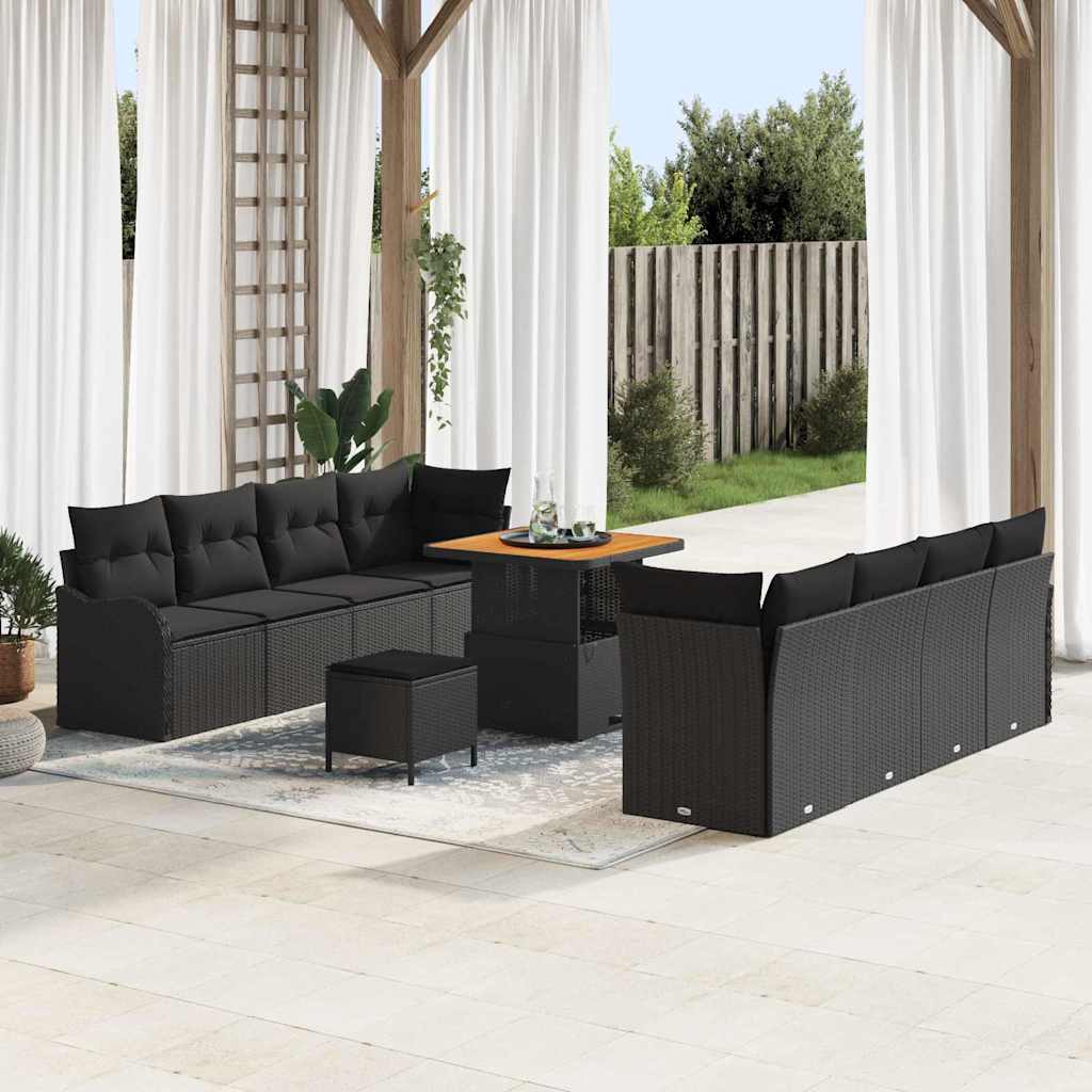 Tuin Sofa Set met kussen met opslag 11 pcs Zwart is nu te koop bij PeponiXL, paradijselijk wonen!