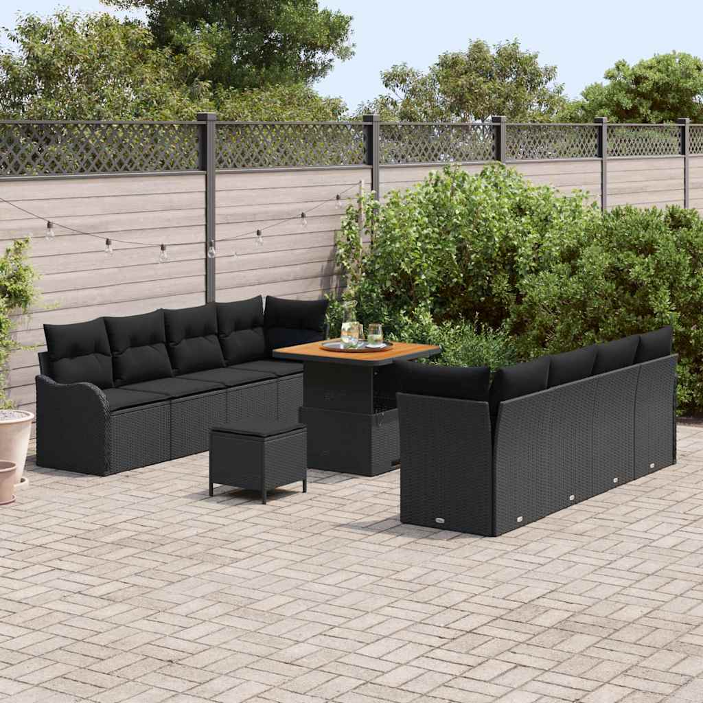 Tuin Sofa Set met kussen met opslag 11 pcs Zwart is nu te koop bij PeponiXL, paradijselijk wonen!