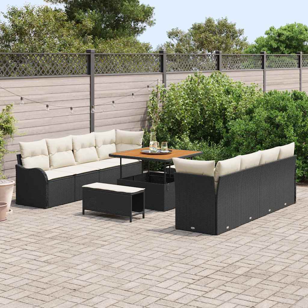 Tuin Sofa Set met kussen met opslag 11 pcs Zwart en Crème is nu te koop bij PeponiXL, paradijselijk wonen!