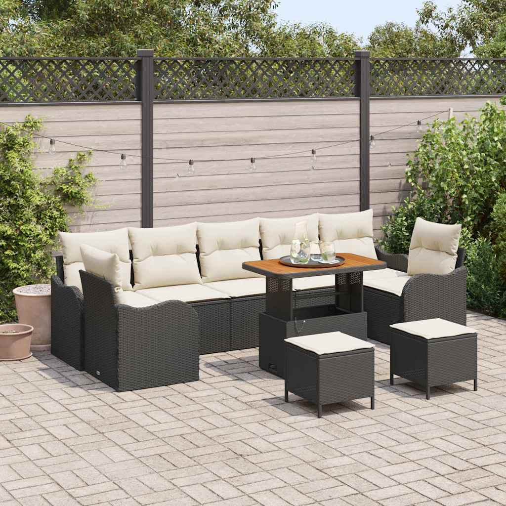 Tuin Sofa Set met kussen met opslag 10 pcs Zwart en Crème is nu te koop bij PeponiXL, paradijselijk wonen!