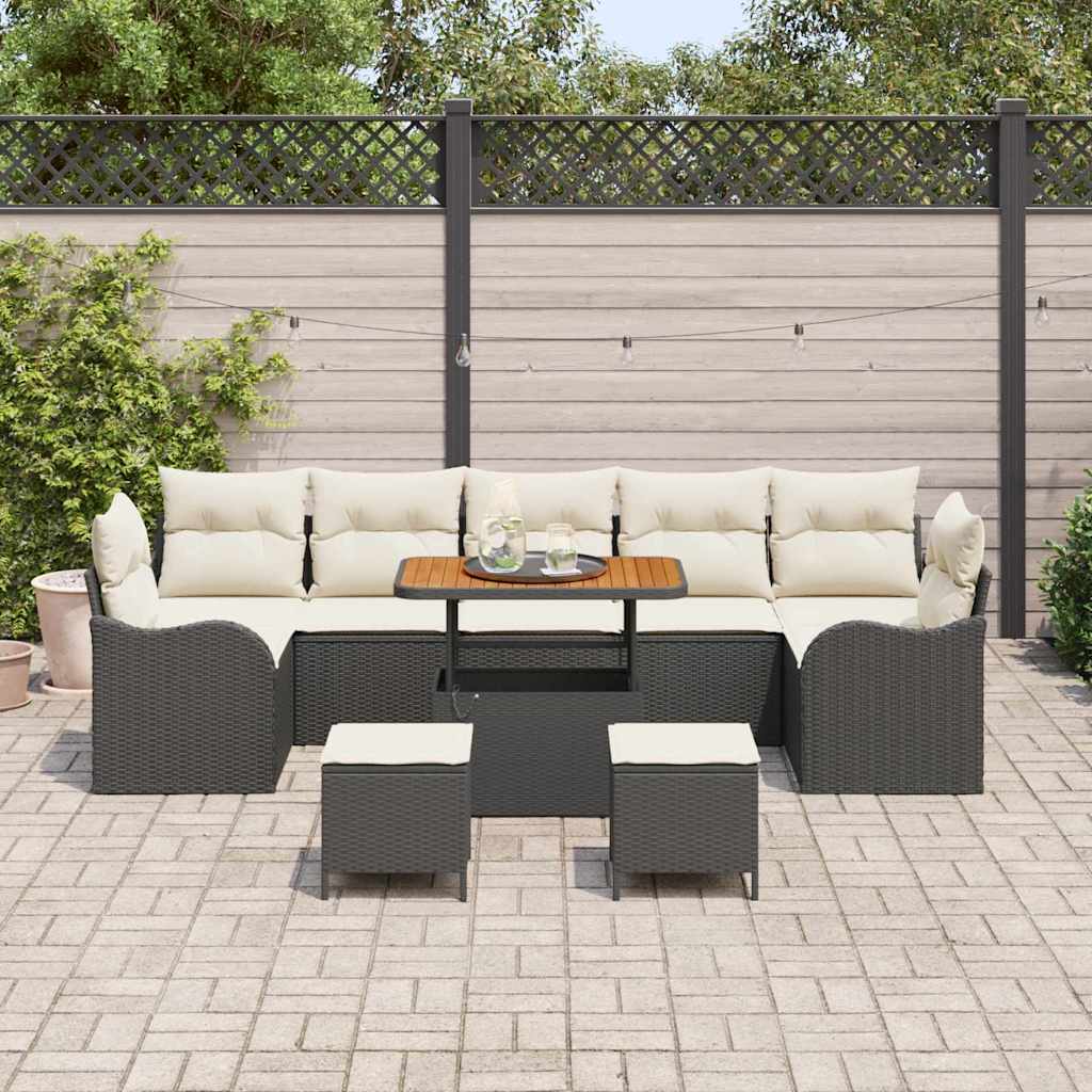 Tuin Sofa Set met kussen met opslag 10 pcs Zwart en Crème is nu te koop bij PeponiXL, paradijselijk wonen!