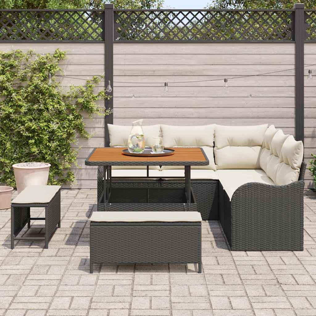 Tuin Sofa Set met kussen met opslag 8 pcs Zwart en Crème is nu te koop bij PeponiXL, paradijselijk wonen!