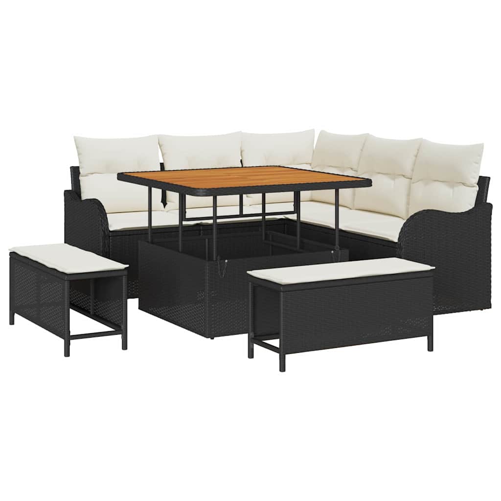 Tuin Sofa Set met kussen met opslag 8 pcs Zwart en Crème is nu te koop bij PeponiXL, paradijselijk wonen!