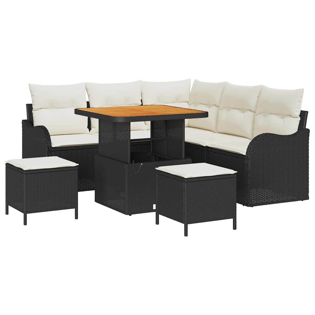 Tuin Sofa Set met kussen met opslag 8 pcs Zwart en Crème is nu te koop bij PeponiXL, paradijselijk wonen!