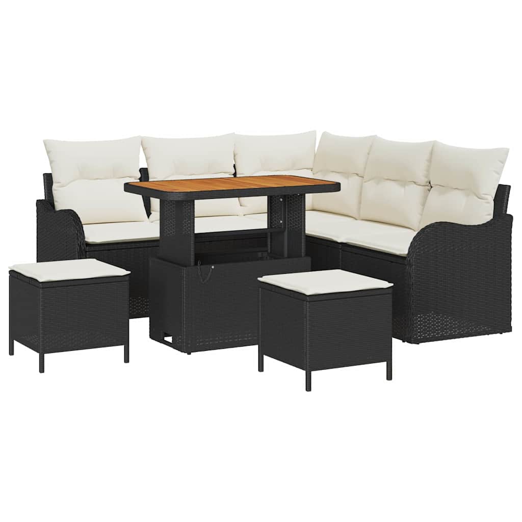 Tuin Sofa Set met kussen met opslag 8 pcs Zwart en Crème is nu te koop bij PeponiXL, paradijselijk wonen!