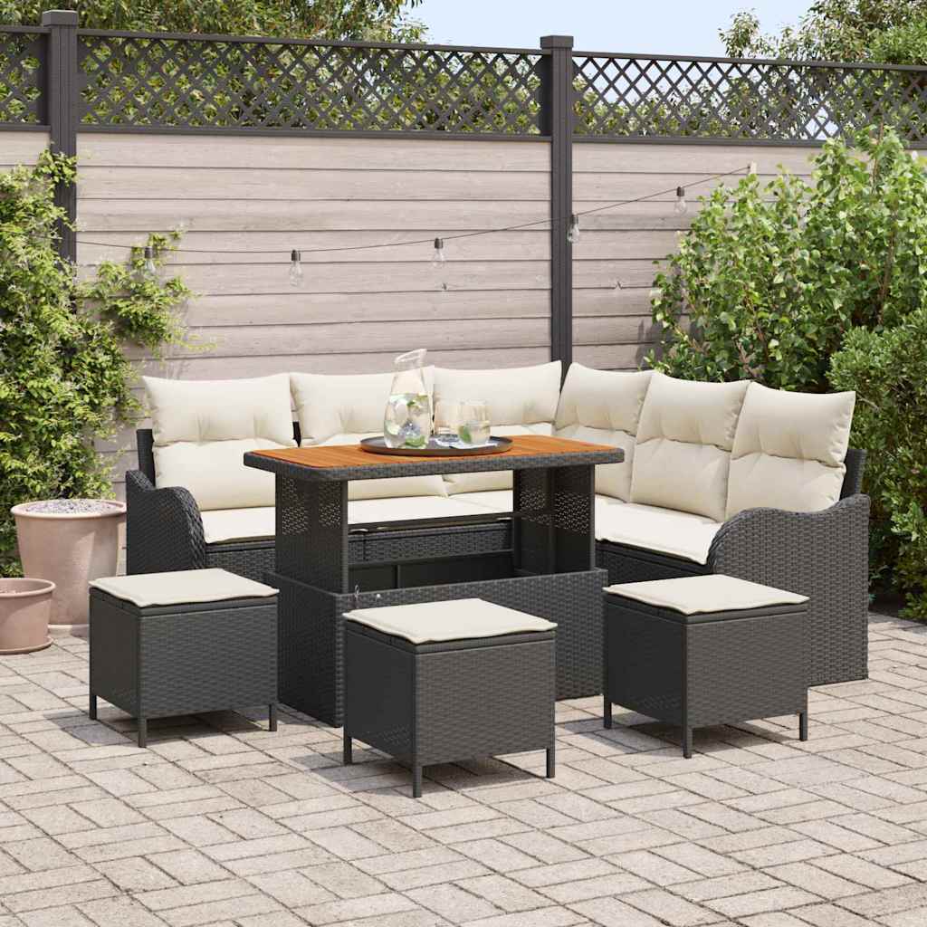 Tuin Sofa Set met kussen met opslag 9 pcs Zwart en Crème is nu te koop bij PeponiXL, paradijselijk wonen!