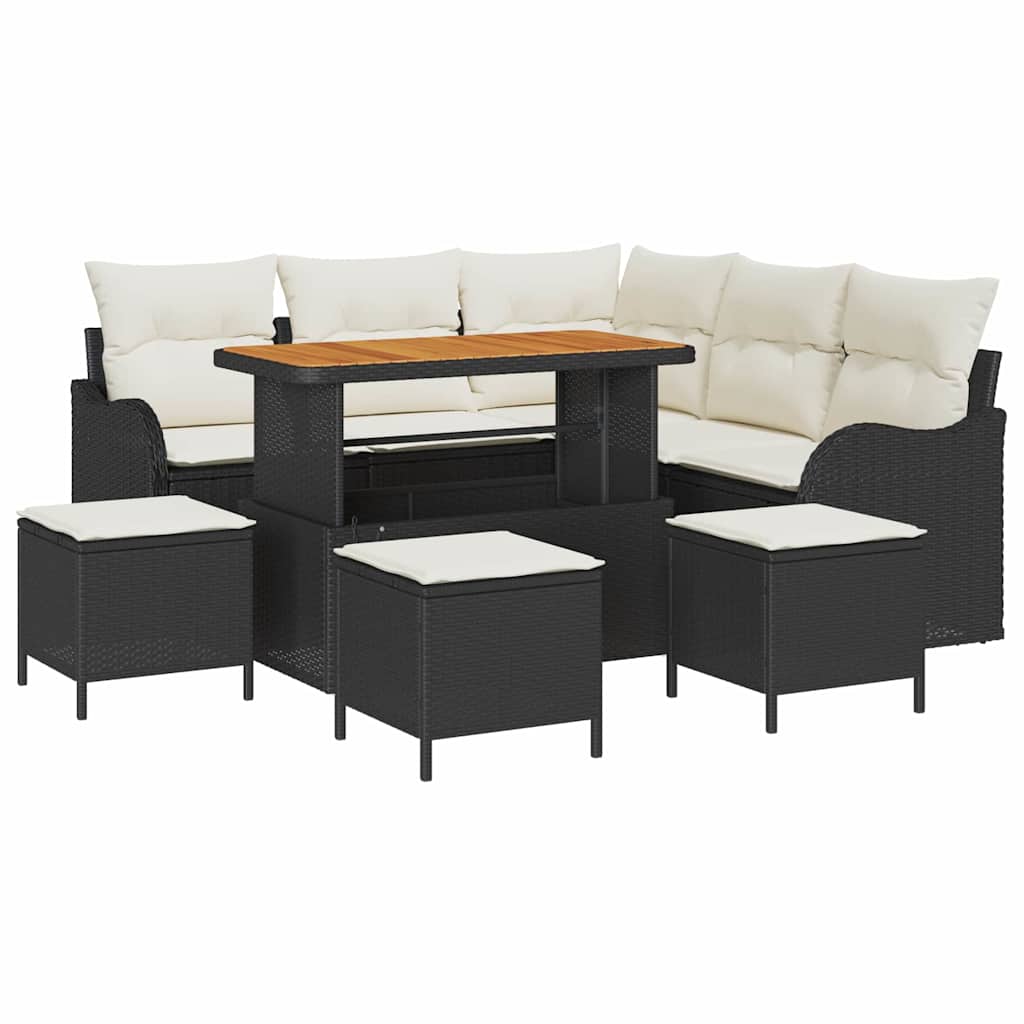 Tuin Sofa Set met kussen met opslag 9 pcs Zwart en Crème is nu te koop bij PeponiXL, paradijselijk wonen!