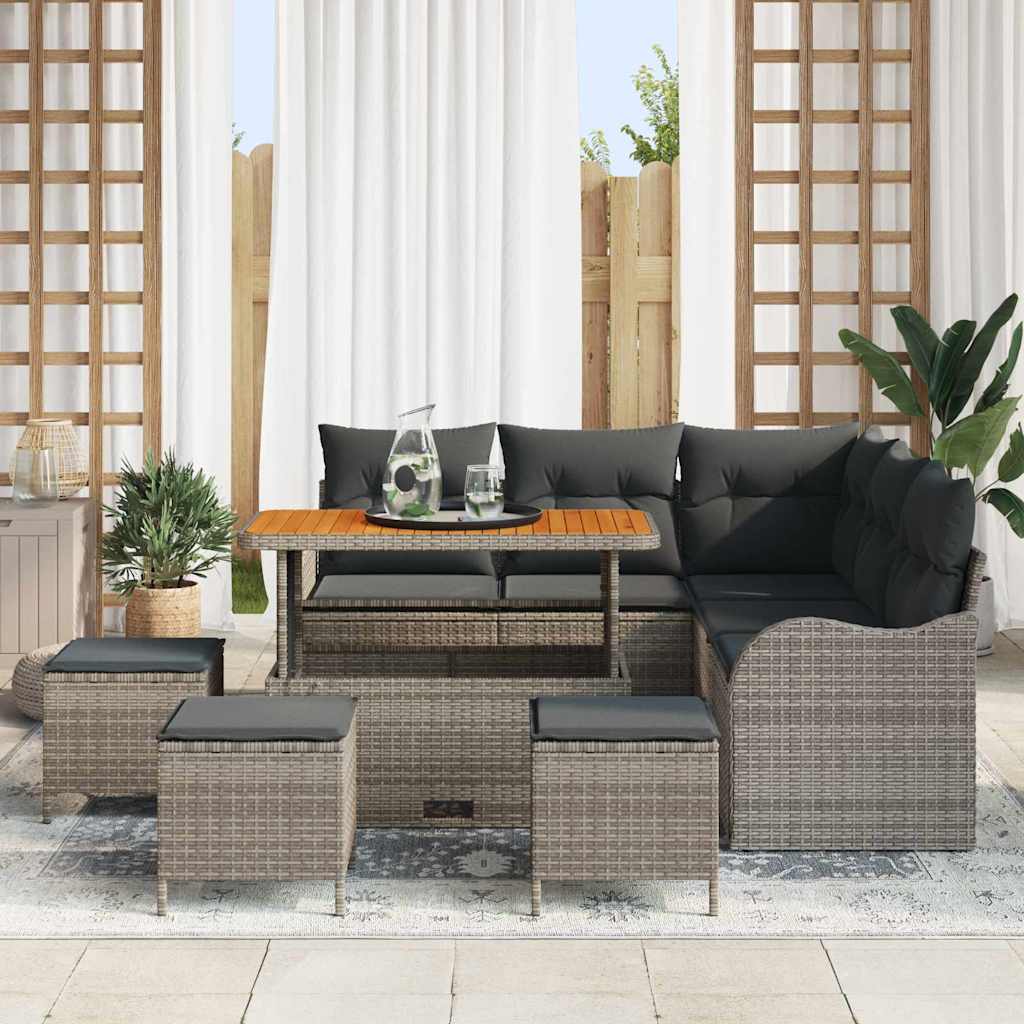 Tuin Sofa Set met kussen met opslag met kussen 9 pcs Grijs is nu te koop bij PeponiXL, paradijselijk wonen!