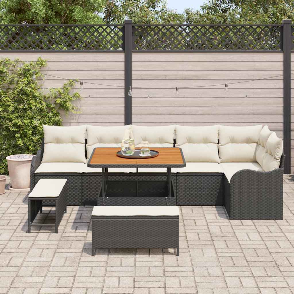Tuin Sofa Set met kussen met opslag 9 pcs Zwart en Crème is nu te koop bij PeponiXL, paradijselijk wonen!