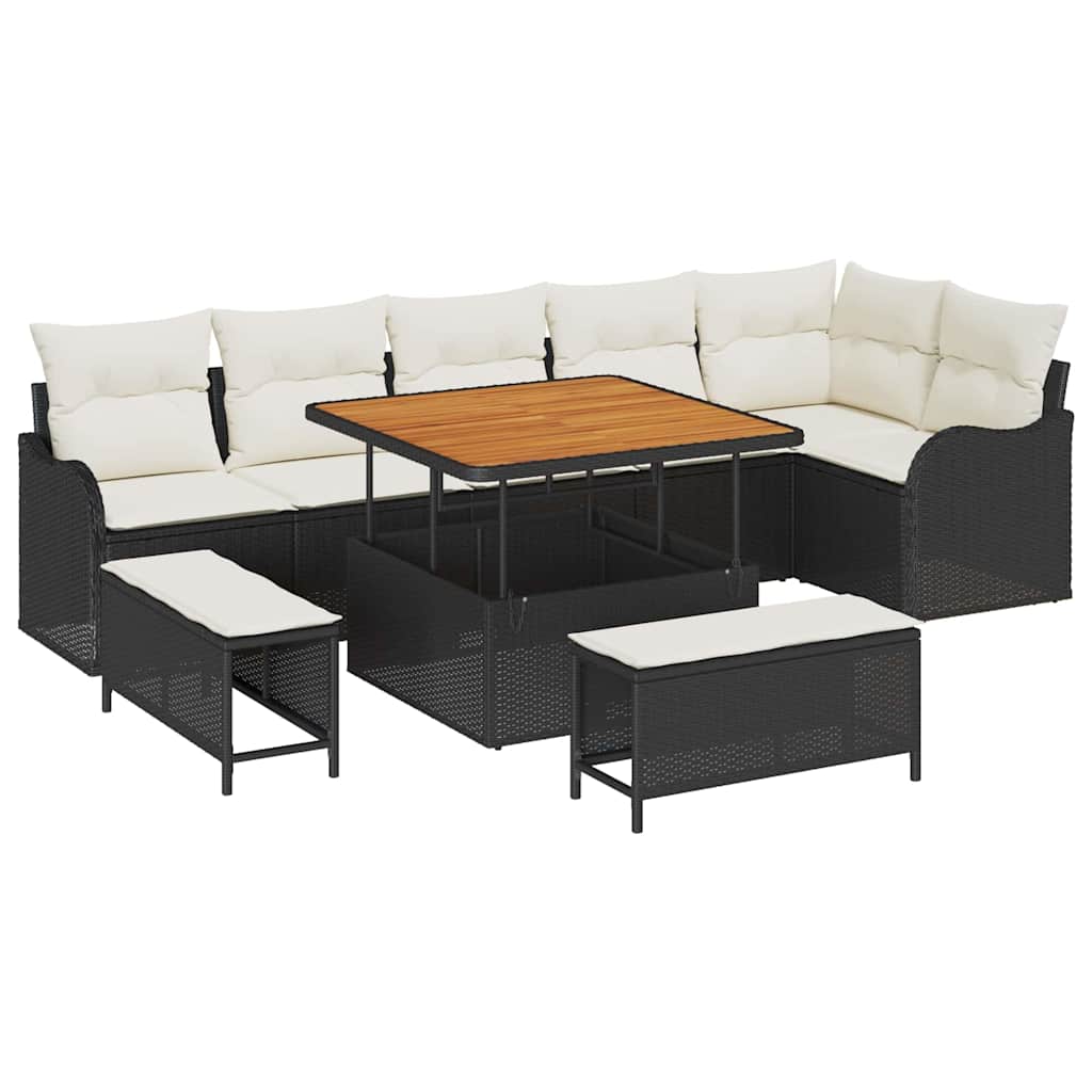 Tuin Sofa Set met kussen met opslag 9 pcs Zwart en Crème is nu te koop bij PeponiXL, paradijselijk wonen!