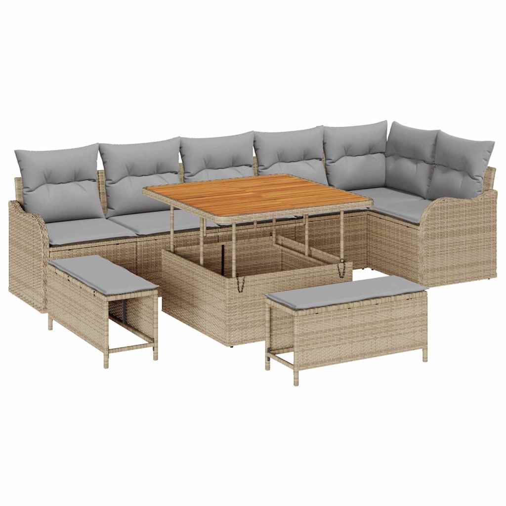Tuin Sofa Set met kussen met opslag 9 pcs Beige en Licht Grijs is nu te koop bij PeponiXL, paradijselijk wonen!