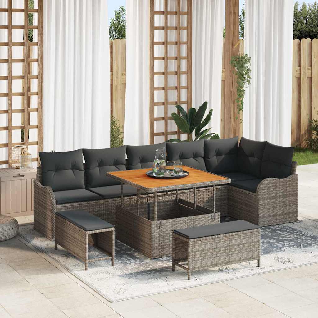 Tuin Sofa Set met kussen met opslag met kussen 9 pcs Grijs is nu te koop bij PeponiXL, paradijselijk wonen!