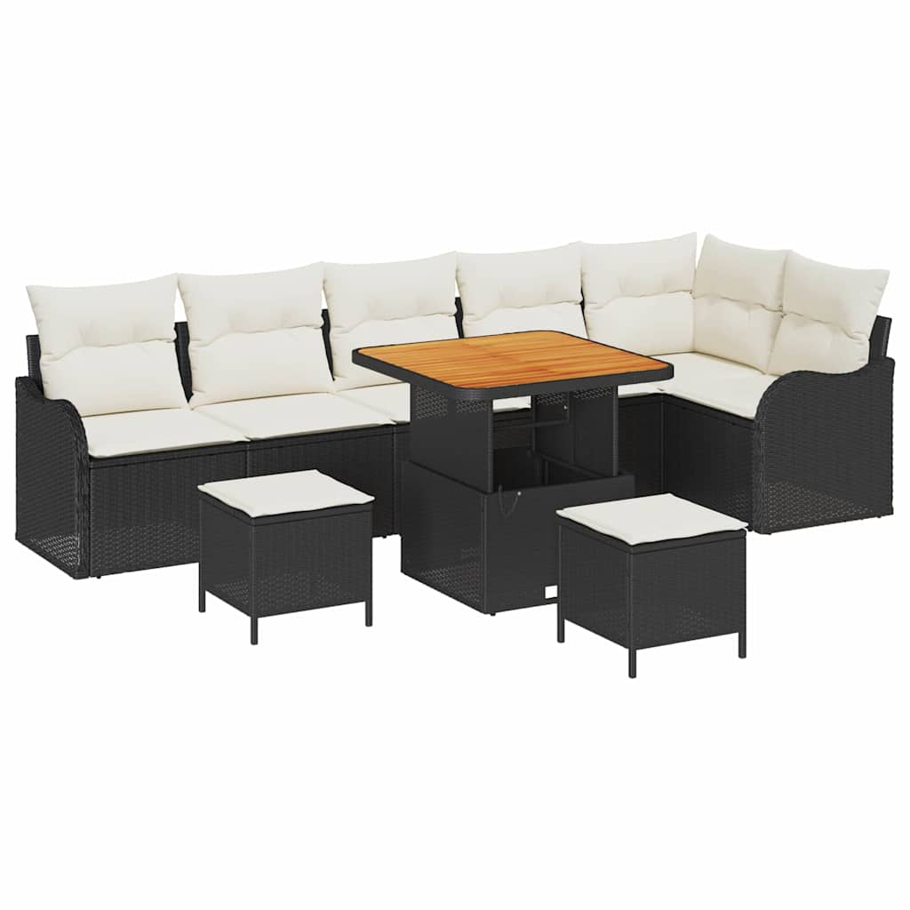 Tuin Sofa Set met kussen met opslag 9 pcs Zwart en Crème is nu te koop bij PeponiXL, paradijselijk wonen!