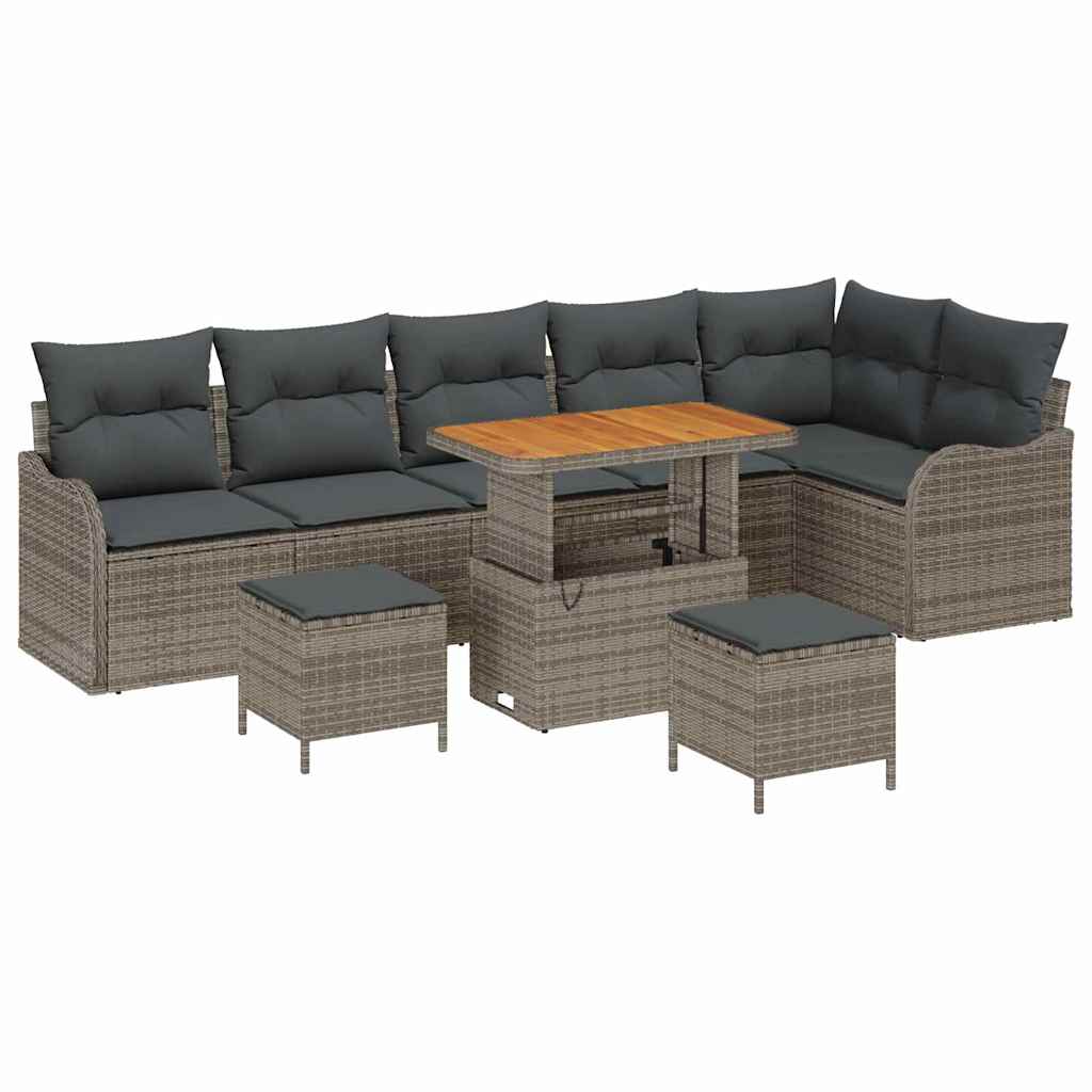 Tuin Sofa Set met kussen met opslag 9 pcs Grijs is nu te koop bij PeponiXL, paradijselijk wonen!