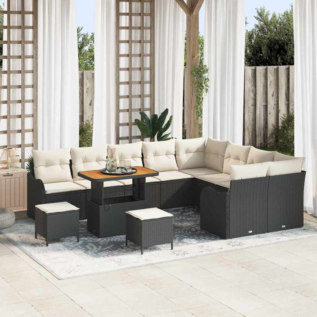 Tuin Sofa Set met kussen met opslag 12 pcs Zwart en Crème is nu te koop bij PeponiXL, paradijselijk wonen!