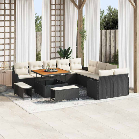 Tuin Sofa Set met kussen met opslag 13 pcs Zwart en Crème is nu te koop bij PeponiXL, paradijselijk wonen!