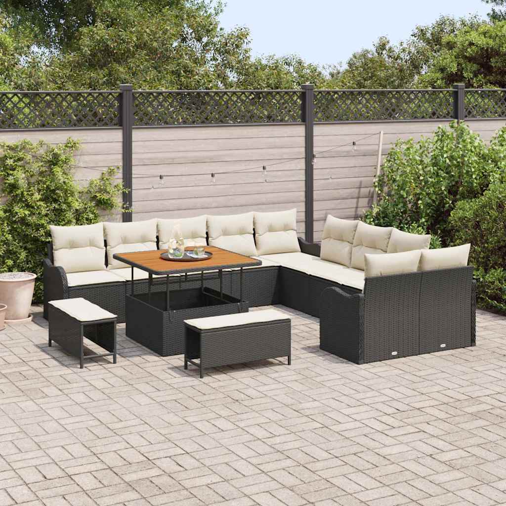 Tuin Sofa Set met kussen met opslag 13 pcs Zwart en Crème is nu te koop bij PeponiXL, paradijselijk wonen!