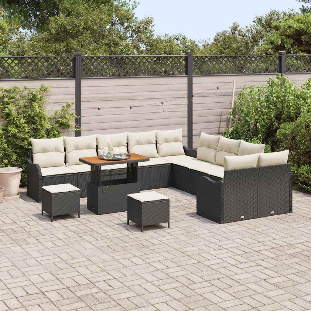 Tuin Sofa Set met kussen met opslag 13 pcs Zwart en Crème is nu te koop bij PeponiXL, paradijselijk wonen!