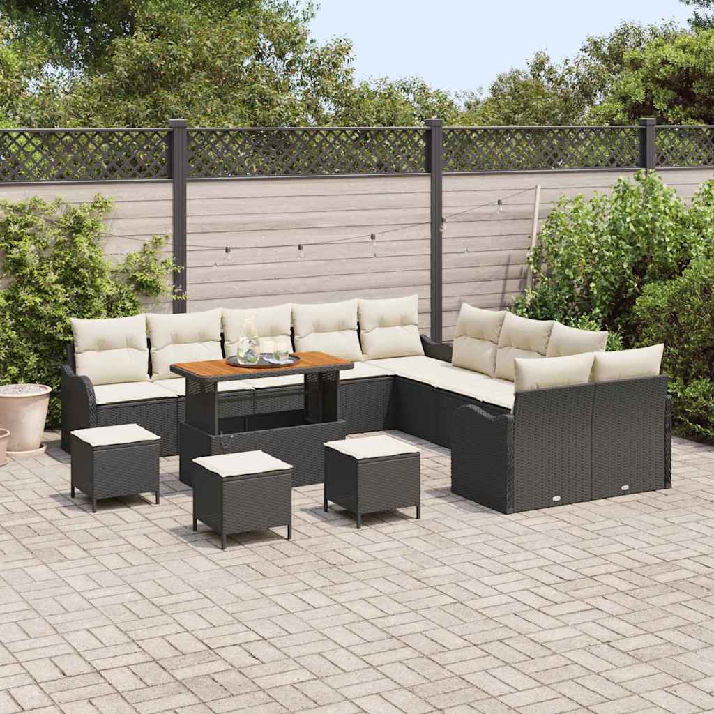 Tuin Sofa Set met kussen met opslag 14 pcs Zwart en Crème is nu te koop bij PeponiXL, paradijselijk wonen!