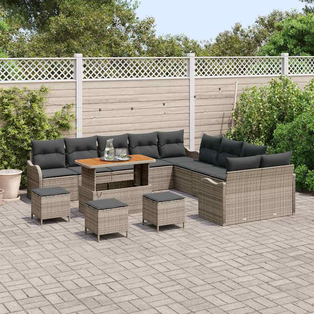 Tuin Sofa Set met kussen met opslag 14 pcs Grijs is nu te koop bij PeponiXL, paradijselijk wonen!