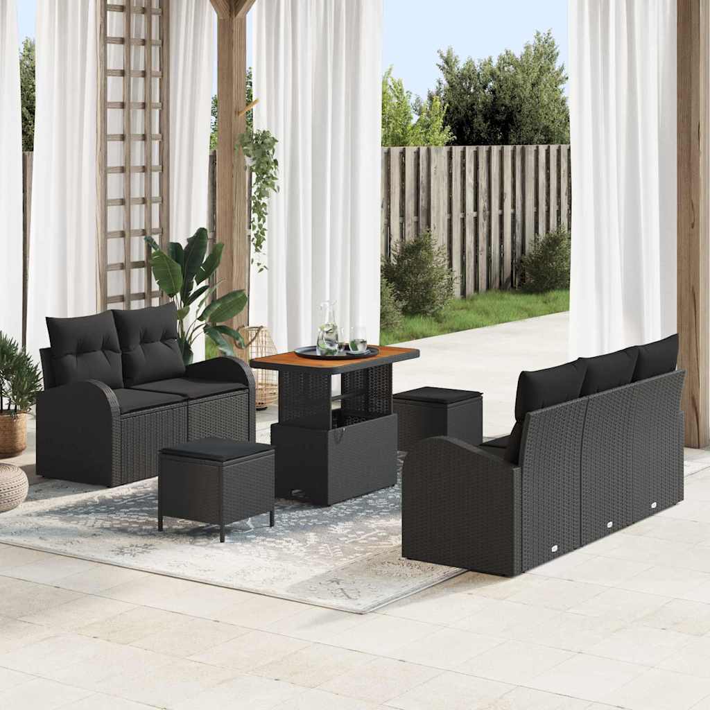 Tuin Sofa Set met kussen met opslag met kussen 8 pcs Zwart is nu te koop bij PeponiXL, paradijselijk wonen!