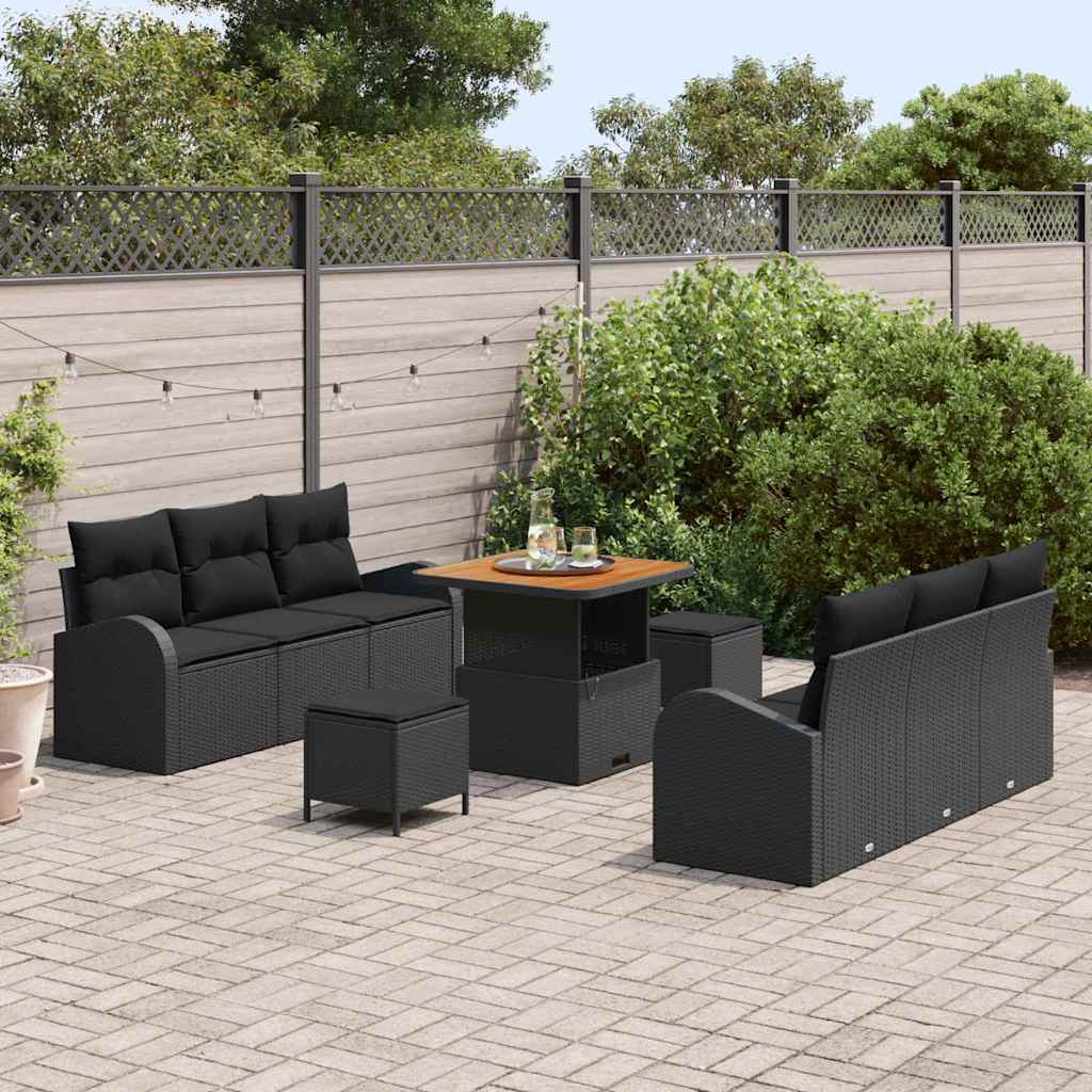 Tuin Sofa Set met kussen met opslag met kussen 9 pcs Zwart is nu te koop bij PeponiXL, paradijselijk wonen!