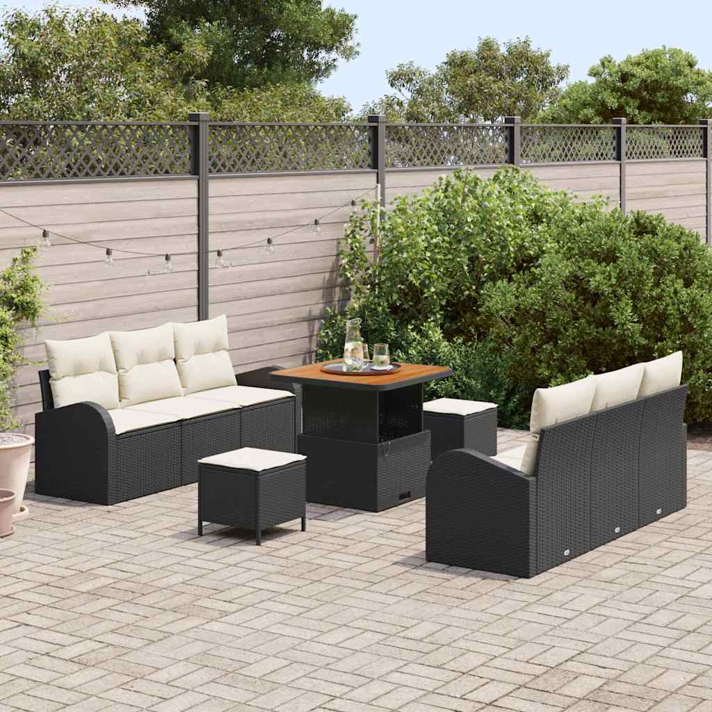 Tuin Sofa Set met kussen met opslag 9 pcs Zwart en Crème is nu te koop bij PeponiXL, paradijselijk wonen!
