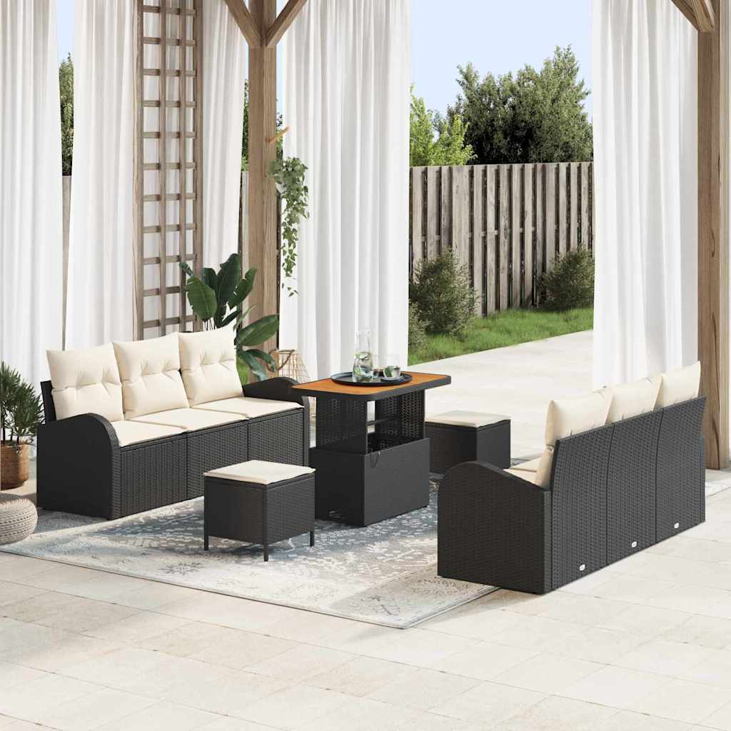 Tuin Sofa Set met kussen met opslag 9 pcs Zwart en Crème is nu te koop bij PeponiXL, paradijselijk wonen!