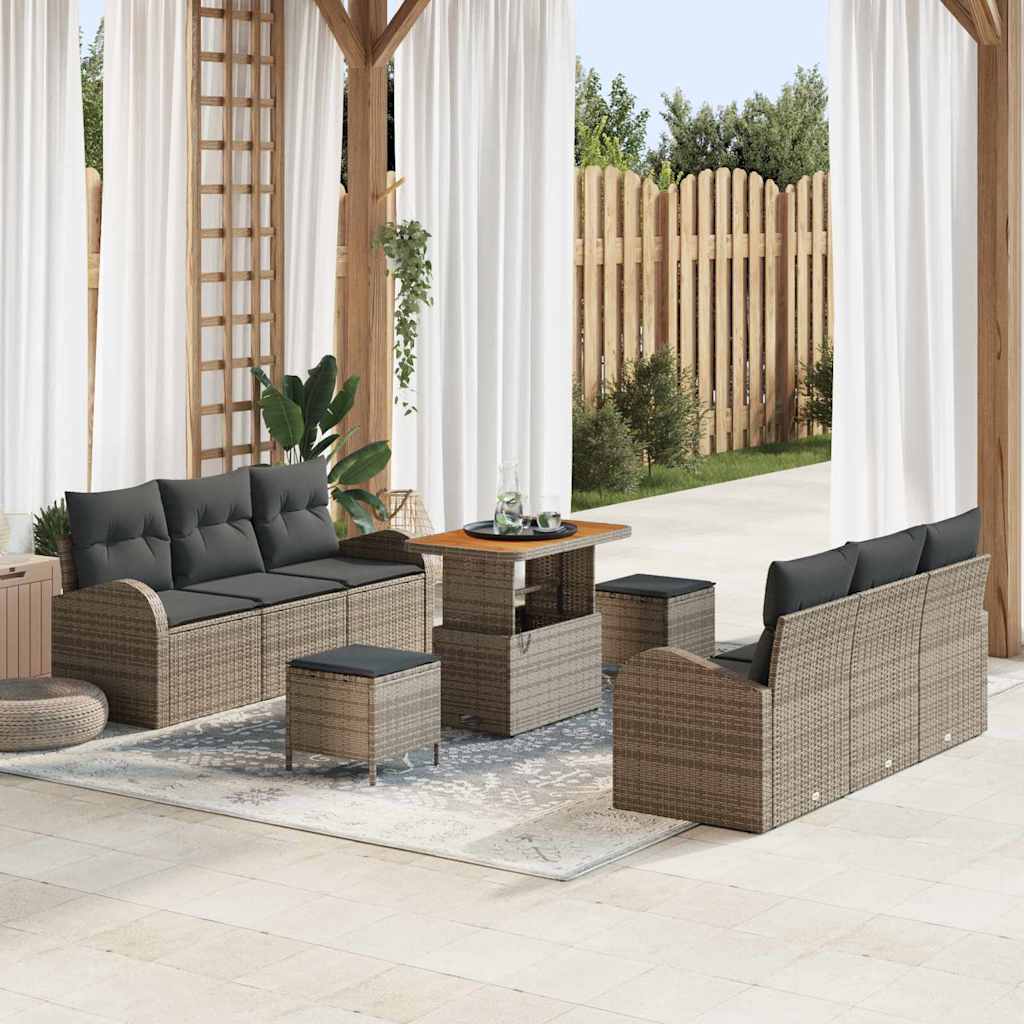 Tuin Sofa Set met kussen met opslag met kussen 9 pcs Grijs is nu te koop bij PeponiXL, paradijselijk wonen!