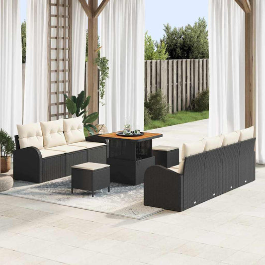 Tuin Sofa Set met kussen met opslag 10 pcs Zwart en Crème is nu te koop bij PeponiXL, paradijselijk wonen!