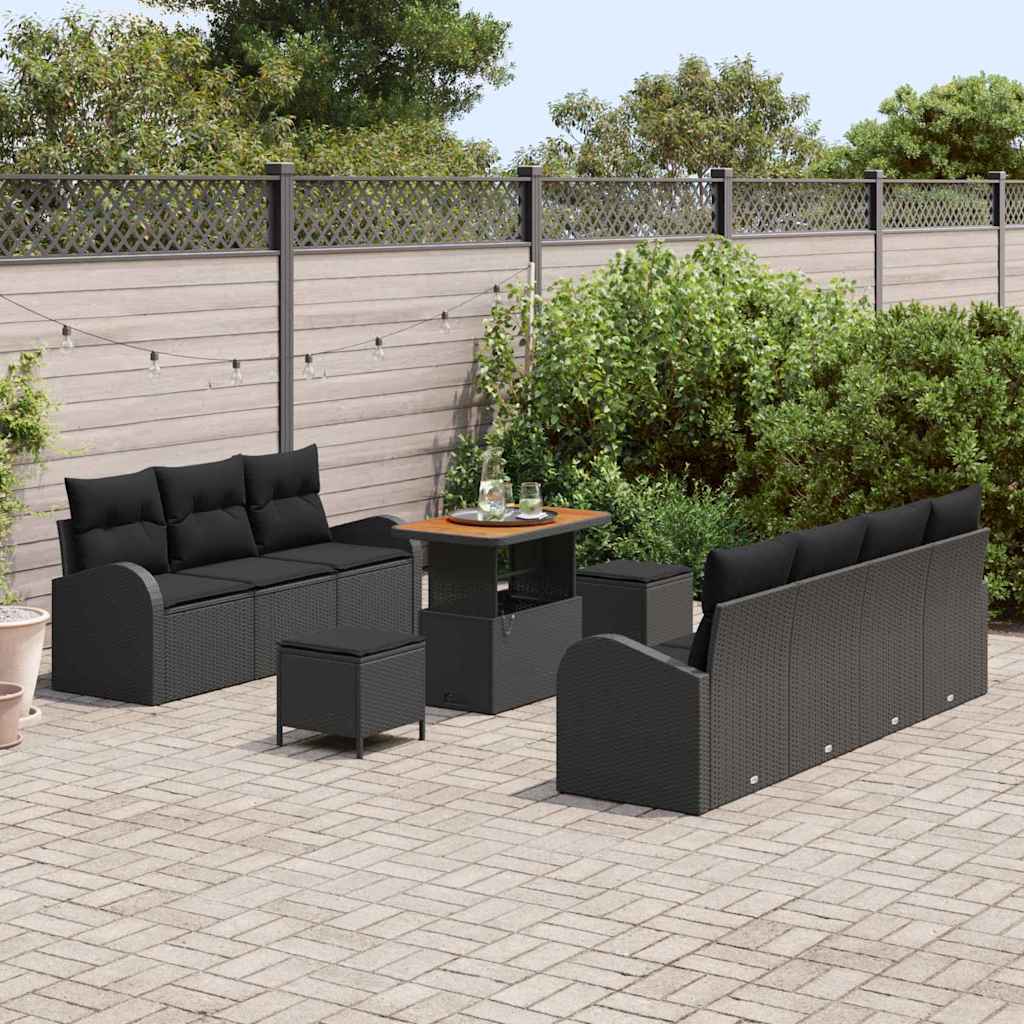 Tuin Sofa Set met kussen met opslag met kussen 10 pcs Zwart is nu te koop bij PeponiXL, paradijselijk wonen!